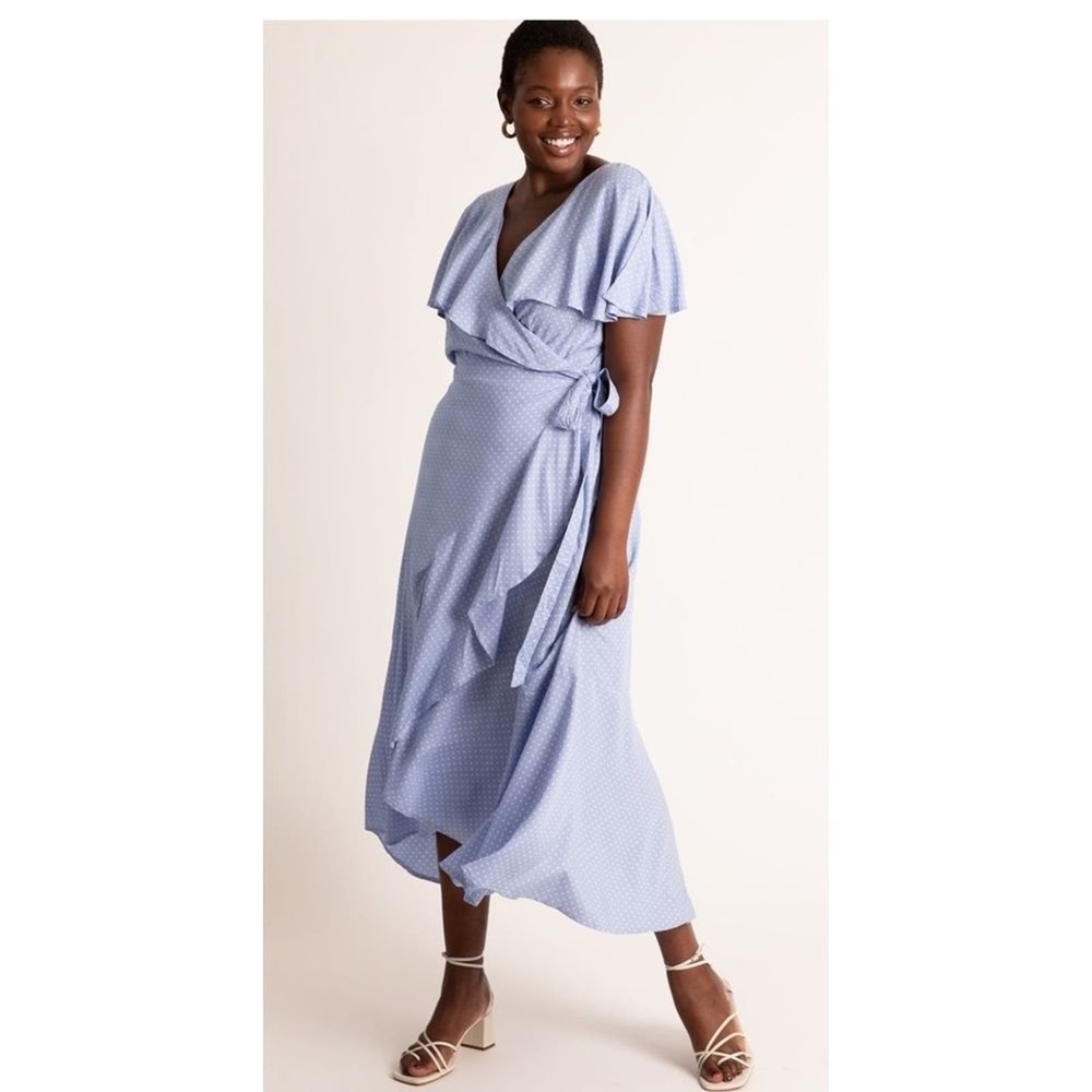 Eloquii flare sleeve polka dot maxi wrap dress plus size 16 new
